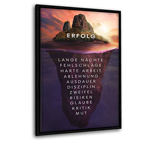 Hustling Sharks® Motivationsbilder als XXL Wandbild Insel des Erfolgs - Hochformat (Leinwand mit Rahmen schwarz, 80 x 120 cm), Bilder Büro, Erfolg Bild, Bilder mit Sprüchen, Wanddeko Büro von Hustling Sharks