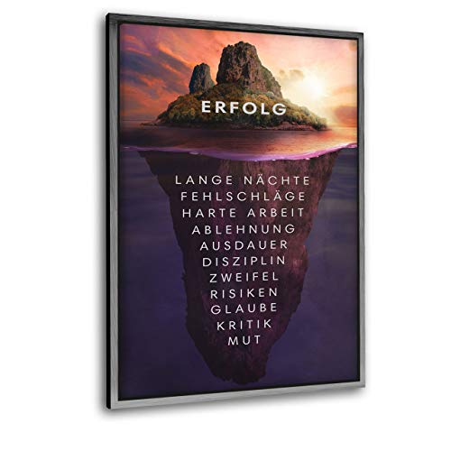 Hustling Sharks® Motivationsbilder als XXL Wandbild Insel des Erfolgs - Hochformat (Leinwand mit Rahmen silber, 40 x 60 cm), Bilder Büro, Erfolg Bild, Bilder mit Sprüchen, Wanddeko Büro von Hustling Sharks