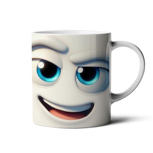 Hustling Sharks® Tasse mit Motiv - Smiley Gesichter - 330ml Spülmaschinenfest, Keramik - weiß, Tasse mit Smiley Gesicht, Tasse Büro, Motiv mit Smiley, verschiedene Smileys (Smiley Gesicht#4) von Hustling Sharks