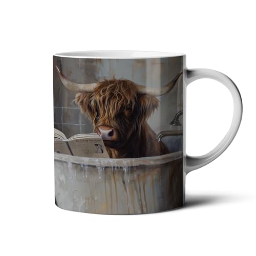 Hustling Sharks® Tasse mit Motiv - Stier in Badewanne - 330ml Spülmaschinenfest, Keramik - weiß, Stier, Badewanne, Entspannen von Hustling Sharks