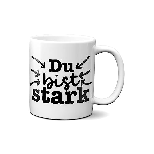 Hustling Sharks® Tasse mit Spruch - Du bist stark - Geschenk Kaffeetasse - 330ml Spülmaschinenfest, Keramik - weiß, Tassen mit Sprüchen, Tasse Motivation, Tasse Büro Lustig von Hustling Sharks