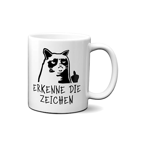 Hustling Sharks® Tasse mit Spruch - Erkenne die Zeichen - Geschenk Kaffeetasse - 330ml Spülmaschinenfest, Keramik - weiß, Katze Tasse, Geschenke, witzige Tasse, Spruch von Hustling Sharks