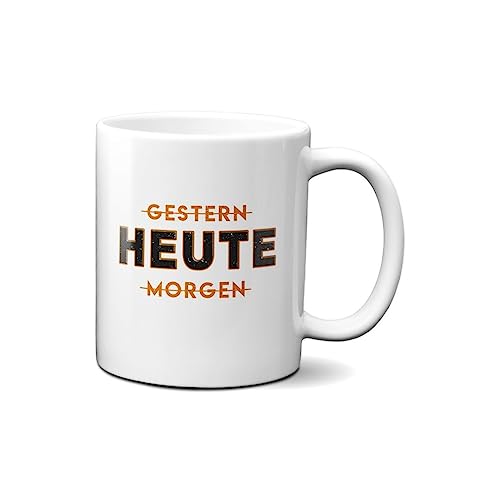 Hustling Sharks® Tasse mit Spruch - Heute - Geschenk Kaffeetasse - 330ml Spülmaschinenfest, Tassen mit Sprüchen, Tasse Motivation, Tasse Büro, Erfolg (weiß) von Hustling Sharks