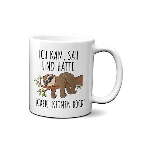 Hustling Sharks® Tasse mit Spruch - Kein Bock! - Geschenk Kaffeetasse - 330ml Spülmaschinenfest, Keramik - weiß, Faultier Tasse, Geschenke, witzige Tasse, Spruch Tasse von Hustling Sharks