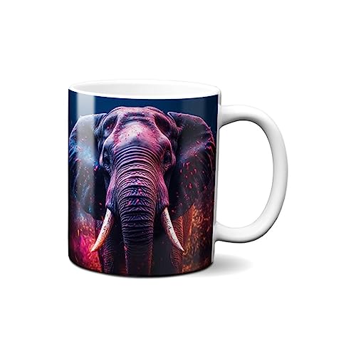 Hustling Sharks® Tasse mit Tier - Bunter Elephant - Geschenk Kaffeetasse - 330ml Spülmaschinenfest, Keramik - weiß, Tassen mit Tiermotiv, Tasse Witzig, Tasse Büro, Tasse Elephant von Hustling Sharks