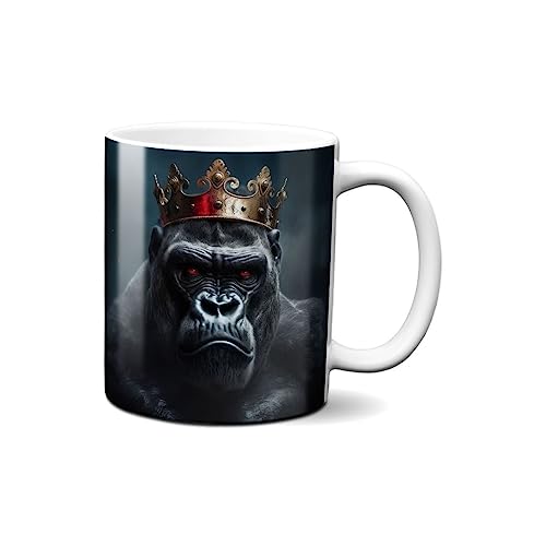 Hustling Sharks® Tasse mit Tier - Der böse König - Geschenk Kaffeetasse - 330ml Spülmaschinenfest, Keramik - weiß, Tassen mit Tiermotiv, Tasse Inspirierendes Bild, Tasse Büro, Tasse Gorilla von Hustling Sharks