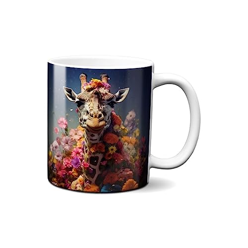 Hustling Sharks® Tasse mit Tier - Die schöne Giraffe - Geschenk Kaffeetasse - 330ml Spülmaschinenfest, Keramik - weiß, Tassen mit Tiermotiv, Tasse Inspirierendes Bild, Tasse Büro, Tasse Giraffe von Hustling Sharks