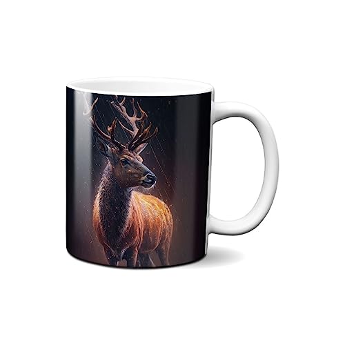 Hustling Sharks® Tasse mit Tier - Hirsch im Regen - Geschenk Kaffeetasse - 330ml Spülmaschinenfest, Keramik - weiß, Tassen mit Tiermotiv, Tasse Inspirierendes Bild, Tasse Büro, von Hustling Sharks