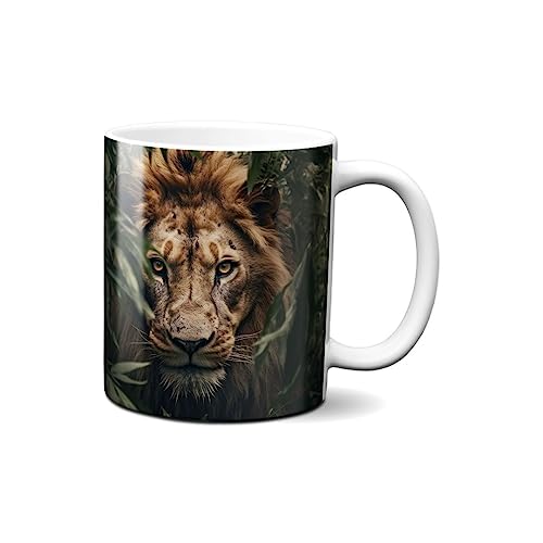 Hustling Sharks® Tasse mit Tier - Löwe auf Jagd - Geschenk Kaffeetasse - 330ml Spülmaschinenfest, Keramik - weiß, Tassen mit Tiermotiv, Tasse Inspirierendes Bild, Tasse Büro, Tasse Löwe von Hustling Sharks