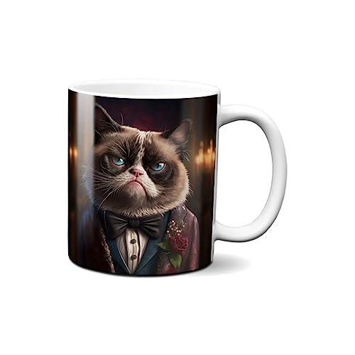 Hustling Sharks® Tasse mit Tier - Sad Cat - Geschenk Kaffeetasse - 330ml Spülmaschinenfest, Keramik - weiß, Tassen mit Tiermotiv, Tasse Motivation, Tasse Büro, Tasse Katze von Hustling Sharks