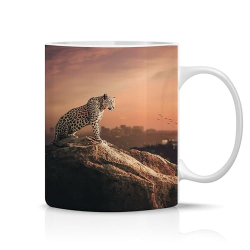 Hustling Sharks® Tasse mit Tier - The Leopard - Geschenk Kaffeetasse - 330ml Spülmaschinenfest, Keramik - weiß, Tassen mit Tiermotiv, Tasse Inspirierendes Bild, Tasse Büro, Tasse The Leopard von Hustling Sharks