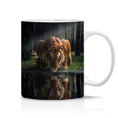 Hustling Sharks® Tasse mit Tier - The Tiger - Geschenk Kaffeetasse - 330ml Spülmaschinenfest, Keramik - weiß, Tassen mit Tiermotiv, Tasse Inspirierendes Bild, Tasse Büro, Tasse The Tiger von Hustling Sharks