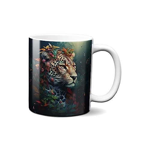 Hustling Sharks® Tasse mit Tier - Tiger mit Blumen - Geschenk Kaffeetasse - 330ml Spülmaschinenfest, Keramik - weiß, Tassen mit Tiermotiv, Tasse Inspirierendes Bild, Tasse Büro, Tasse Tiger von Hustling Sharks