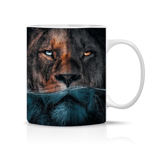 Hustling Sharks® Tasse mit Tier - Underwater Lion - Geschenk Kaffeetasse - 330ml Spülmaschinenfest, Keramik - weiß, Tassen mit Tiermotiv, Tasse Inspirierendes Bild, Tasse Büro, Tasse Underwater Lion von Hustling Sharks