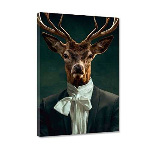 Hustling Sharks® Tierbilder auf Leinwand als XXL Wandbild Business Deer #1 - Leinwandbilder im Hochformat, Wandbild Tiere, Wandbild Schlafzimmer, Deko Wohnzimmer, Hirsch, Kunstdruck (60x90cm) von Hustling Sharks