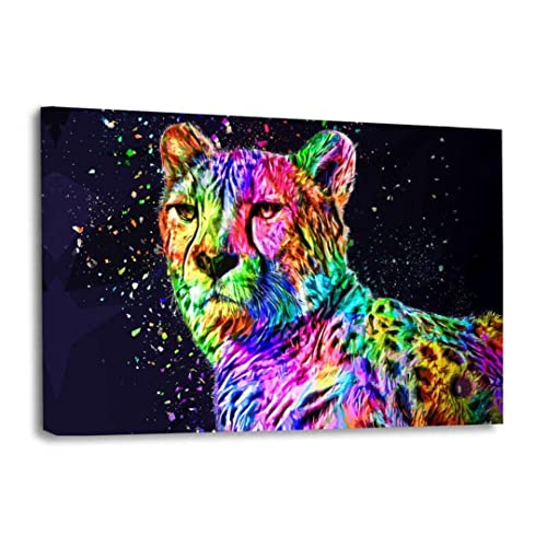 Hustling Sharks® Tierbilder auf Leinwand als XXL Wandbild Colored Leopard - Leinwandbilder im Querformat, Wandbild Tiere, Wandbild Schlafzimmer, Deko Wohnzimmer, Bild Leopard, Bunt (120x80cm) von Hustling Sharks