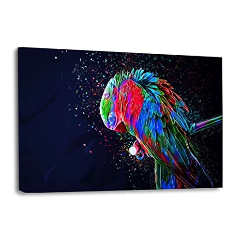 Hustling Sharks® Tierbilder auf Leinwand als XXL Wandbild Colored Parrot 3 - Leinwandbilder im Querformat, Wandbild Tiere, Wandbild Schlafzimmer, Deko Wohnzimmer, Bild Papagai, Bilder (120x80cm) von Hustling Sharks