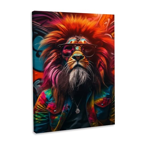Hustling Sharks® Tierbilder auf Leinwand als XXL Wandbild Lion Rasta - Tierbilder im Hochformat, Löwe Bild, Wandbild Tiere, Löwe Leinwand, Bilder Deko Wohnzimmer, Bilder Deko Wand von Hustling Sharks