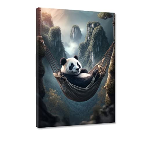 Hustling Sharks® Tierbilder auf Leinwand als XXL Wandbild Panda Chill - Leinwandbilder im Hochformat, Wandbild Tiere, Wandbild Schlafzimmer, Panda Bild, KI Bild (30x45cm) von Hustling Sharks