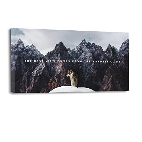 Hustling Sharks® Tierbilder auf Leinwand als XXL Wandbild The hardest Climb - Tierbilder im Querformat, Wandbild Tier, Wolf, Bilder Wohnzimmer, Wandbild Schlafzimmer, Bild mit Spruch (120x60cm) von Hustling Sharks