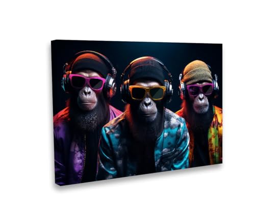 Hustling Sharks® Tierbilder auf Leinwand als XXL Wandbild Three Cool Monkey- Tierbilder im Hochformat, Affen Bild, Wandbild Tiere, Affen Leinwand, Bilder Deko Wohnzimmer, Bilder Deko Wand von Hustling Sharks