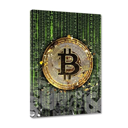 Hustling Sharks Bitcoin-Bilder als XXL Wandbild Binary Bitcoin - Premium Leinwandbild im Hochformat für Trader und Krypto-Fans (40 x 60cm) von Hustling Sharks