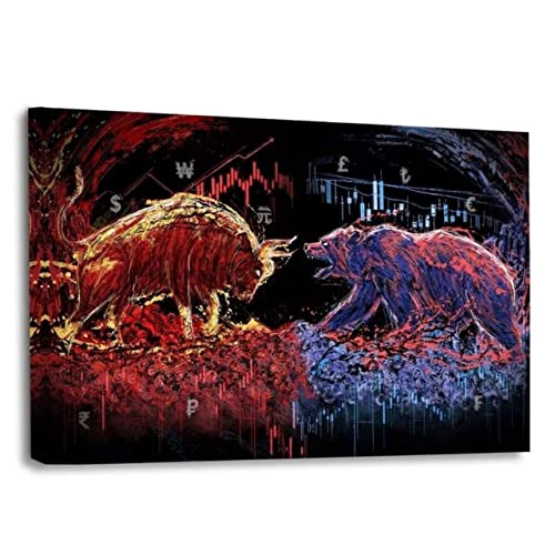 Hustling Sharks Börse-Bilder als XXL Wandbild Bull vs. Bear - Premium Leinwandbild im Querformat für Trader und Aktien-Fans (120 x 80cm) von Hustling Sharks