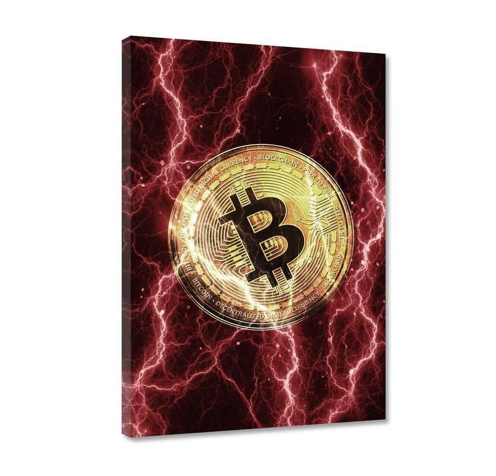 Hustling Sharks Leinwandbild Bitcoin Wandbild als XXL Leinwandbild Electrified Bitcoin - red", in 7 unterschiedlichen Größen verfügbar" von Hustling Sharks