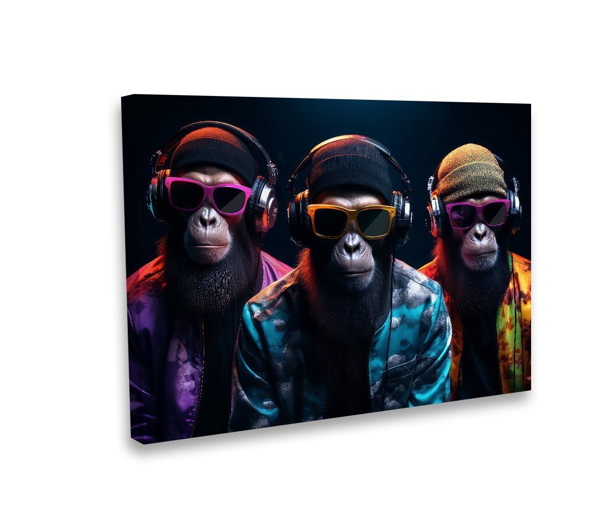 Hustling Sharks Leinwandbild Exklusives Tier-Bild als XXL Leinwandbild "Three Cool Monkey", in 7 unterschiedlichen Größen verfügbar von Hustling Sharks