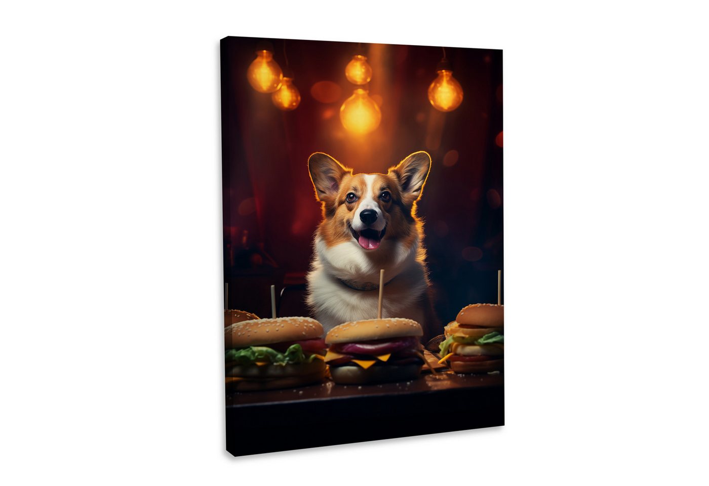 Hustling Sharks Leinwandbild Hund-Bild als XXL Leinwandbild Dog-Burgers" - exklusives Tierbild, in 7 unterschiedichen Größen verfügbar" von Hustling Sharks