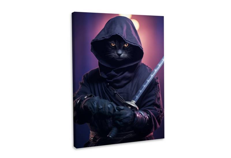 Hustling Sharks Leinwandbild Katze-Bild als XXL Leinwandbild "Samurai Cat" - exklusives Tierbild, in 7 unterschiedichen Größen verfügbar von Hustling Sharks