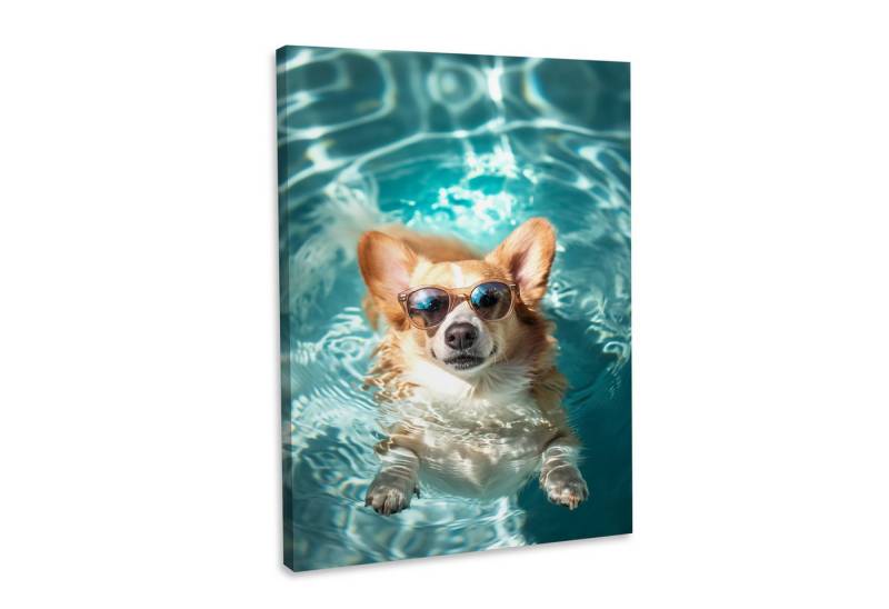 Hustling Sharks Leinwandbild Tier-Bild als XXL Leinwandbild "Hund im Pool#1" - Tierbild, in 5 unterschiedichen Größen verfügbar von Hustling Sharks