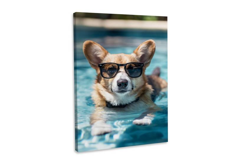 Hustling Sharks Leinwandbild Tier-Bild als XXL Leinwandbild "Hund im Pool#2" - Tierbild, in 5 unterschiedichen Größen verfügbar von Hustling Sharks