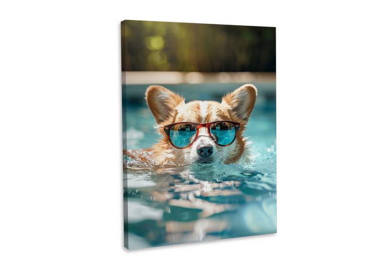 Hustling Sharks Leinwandbild Tier-Bild als XXL Leinwandbild "Hund im Pool#3" - Tierbild, in 5 unterschiedichen Größen verfügbar von Hustling Sharks