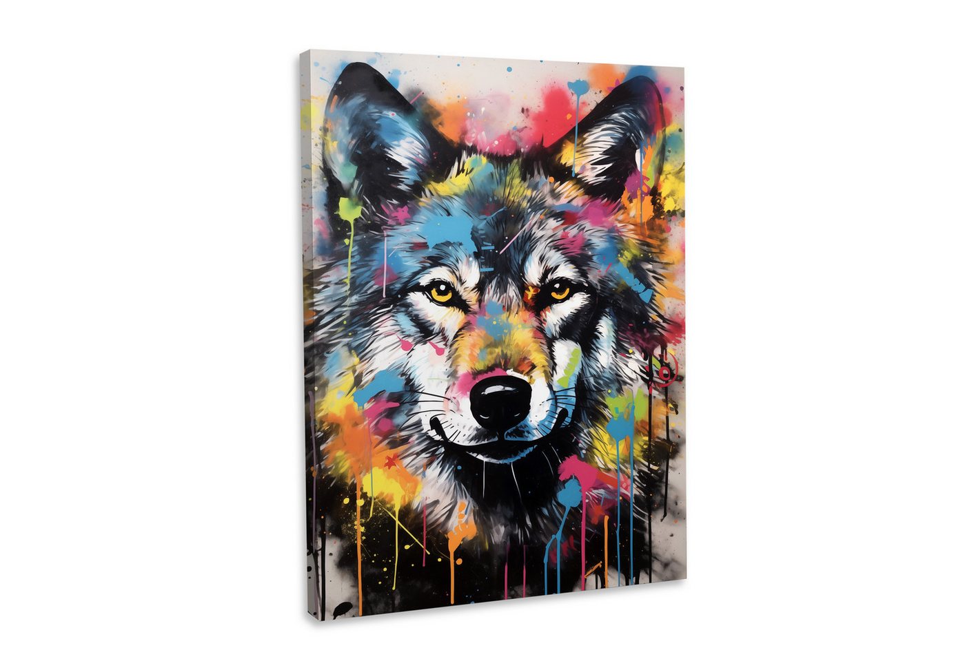 Hustling Sharks Leinwandbild Wolf -Bild als XXL Leinwandbild Bunter-Wolf 2" - exklusives Tierbild, in 7 unterschiedichen Größen verfügbar" von Hustling Sharks