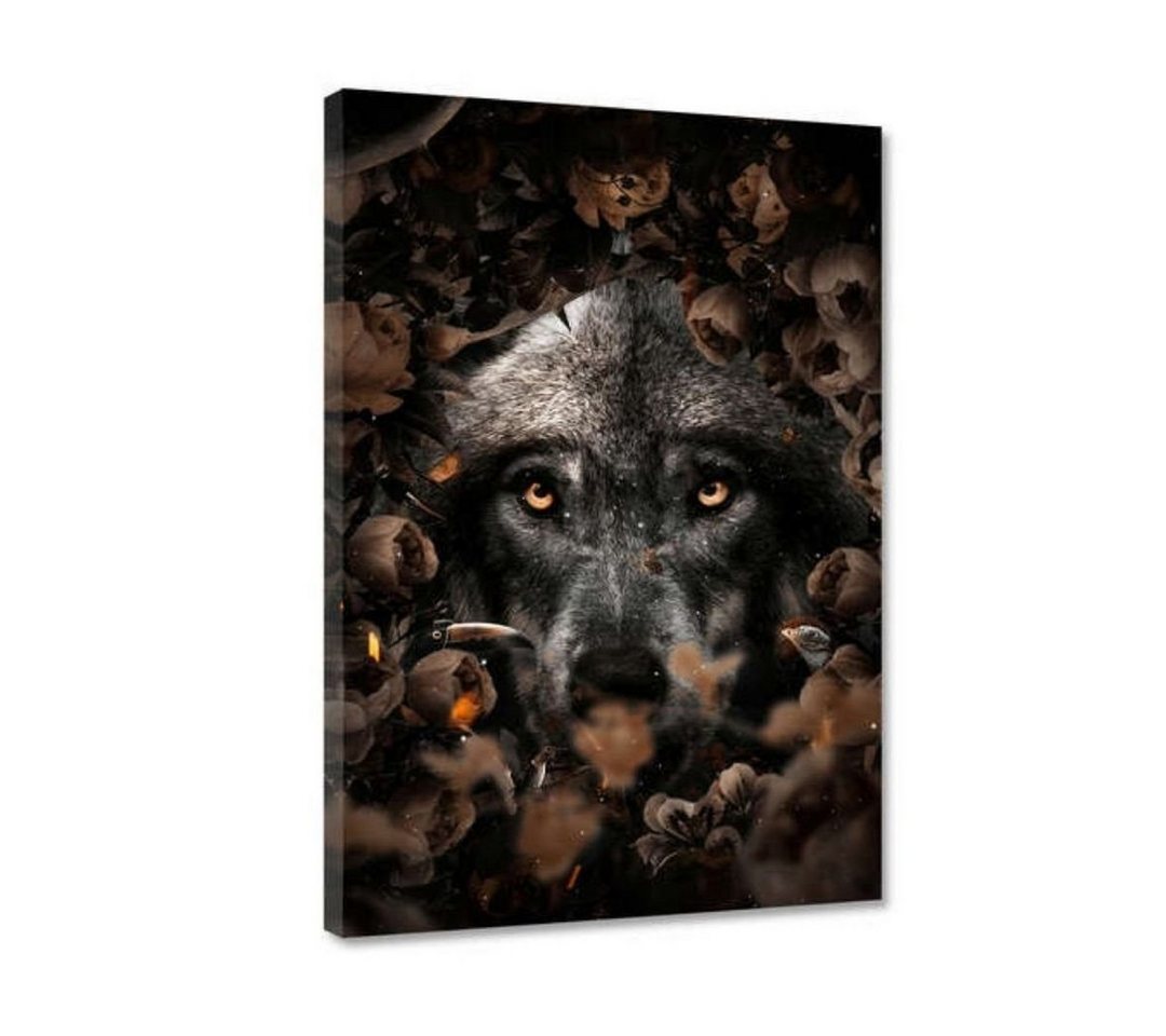 Hustling Sharks Leinwandbild Wolf Bild als XXL Leinwandbild "Floral Wolf" - exklusives Tierbild, in 7 unterschiedlichen Größen verfügbar von Hustling Sharks