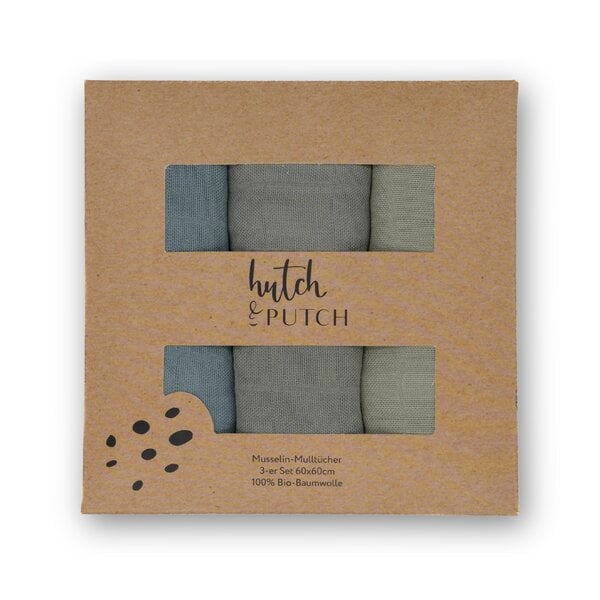 Hutch&Putch 3er-Set Musselin-Mulltuch aus Bio-Baumwolle in 60x60cm • einfarbige Mulltücher von Hutch&Putch