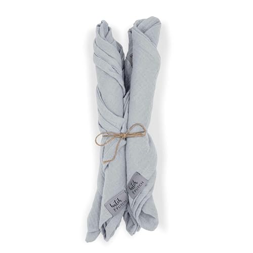 hutch&putch 4X Musselin-Servietten Anne-Marie 42x42cm - Stoffservietten Bio-Baumwolle - Boho Deko Servietten - Hochzeitsservietten (Musselin-Servietten Anne-Marie • Light Grey • 4er-Set) von Hutch & Putch