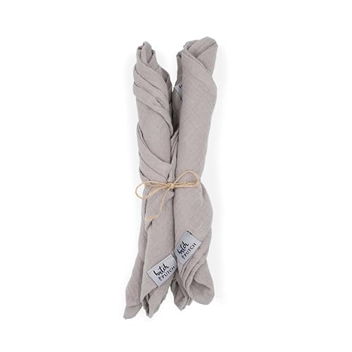 hutch&putch 4X Premium Musselin-Servietten Anne-Marie 42x42cm - bügelfreie Stoffservietten 100% Bio-Baumwolle - Boho Deko Serviette aus Musselin - Hochzeitsservietten waschbar (Stein) von Hutch & Putch