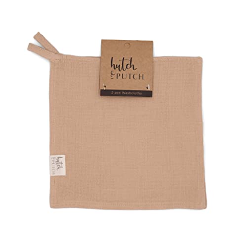 hutch&putch Premium 2er Set Musselin Waschlappen - aus 100% Bio-Baumwolle - saugfähig und kuschelweich - Badetuch - Gesichtstuch - Baby Handtuch Waschlappen - Waschhandschuh - 23cm x 23cm (Beige) von Hutch & Putch