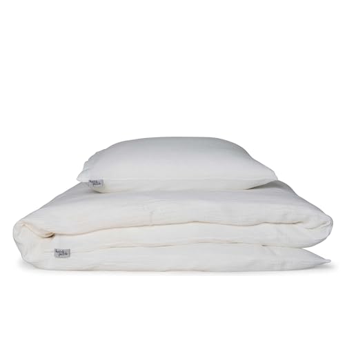 hutch&putch Premium Musselin-Bettwäsche - Bettwäsche Set - 100% Bio Baumwolle ​​- Deckenbezug & Kissenbezug - atmungsaktiv - 4 Jahreszeiten (Off-White, 135 x 200 + 80 x 40 cm) von Hutch & Putch