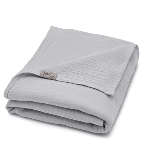 hutch&putch Premium Musselin-Sommerdecke Josephin - Ultra leichte Sommerbettdecke aus 100% Bio-Baumwolle ​​- Sommer Bettdecke - Baumwolldecke weich & atmungsaktiv (Light Grey) von Hutch & Putch
