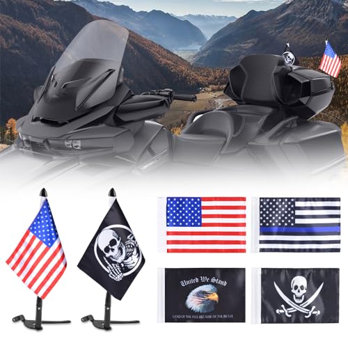 Hutexico Spyder F3 LTD Fahnenmast-Halterungs-Set, 2 Stück, faltbar, Spyder-Kofferraum, Edelstahl-Fahnenmasthalterung mit 6 Flaggen, USA-Flagge für Can-Am Spyder F3-Limited 2017–2023, Spyder RT von Hutexico