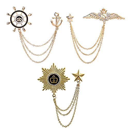 Huture 3 Stück Herren Brosche Anstecknadel Broschen Metallclip Blusen Clips Schal Zubehör Clip Nadeln Flügel-Seitenruder-Schild Kristall Vintage Clips Mode Schmuck Abzeichen Corsage für Damen, Gold von Huture