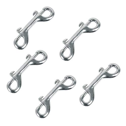 Huture Doppel Karabinerhaken Doppelkarabiner Karabinerhaken Bolzenschnapper Ketten Schnapphaken Drehbarer Gerader Wirbel Zinkdruckguss Vernickelt 89 mm - Silber Glänzend - 5er Set von Huture