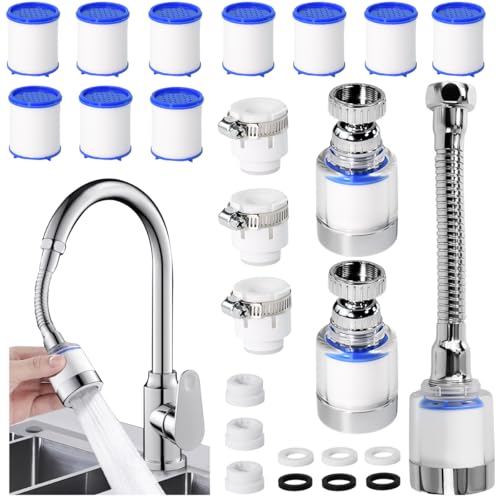 Huucozn 3 Stück Wasserfilter Wasserhahn 360° Wasserhahn Filter mit 10 Stück PP-Baumwollfilterelement Wasserhahnfilter, 3 Universalanschlüssen, 3 Ersatzgewinde, 6 Dichtung für Spüle, Küche, Badezimmer Huucozn 3 Stück Wasserfilter Wasserhahn 360° Wasserhahn Filter mit 10 Stück PP-Baumwollfilterelement Wasserhahnfilter, 3 Universalanschlüssen, 3 Ersatzgewinde, 6 Dichtung für Spüle, Küche, Badezimmer von Huucozn