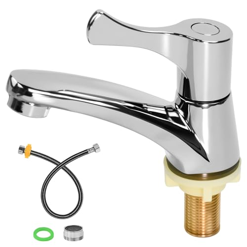 Huucozn Kaltwasserhahn Küche Kaltwasser Armaturen gäste wc Wasserhahn nur Kaltwasser mit 60cm Anschlussschlauch Filtermünder Einzelner Kaltwasserhahn Kaltwasserarmatur für die Küche Bad Gäste WC von Huucozn