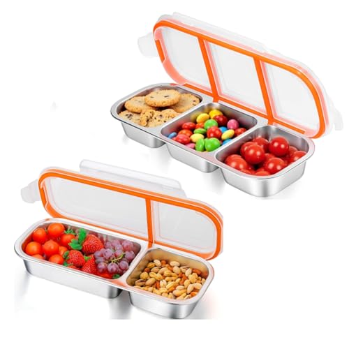 Huudngeje 2pack Edelstahl -Snackbehälter mit Deckel Metall Snack Behälter Wiederverwendbarer Snackbehälter Edelstahl Lebensmittelablagerungsbehälter von Huudngeje