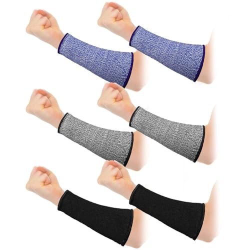 Huudngeje 3 Paar Armprotektoren Schwarz & Blau & Ca. 20 cm für Empfindliche Haut und Blutergüsse Schnittfeste Unterarm-Manschette Schutzstufe 5 Armschutzhülse Gegen Verbrennungen von Huudngeje