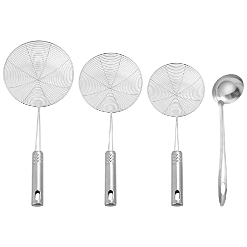 Huudngeje Skimmer, 4 Pack Edelstahl Spinnen Sieb Skimmer, Donut, Skimmer für Küchen Fritteuse von Huudngeje